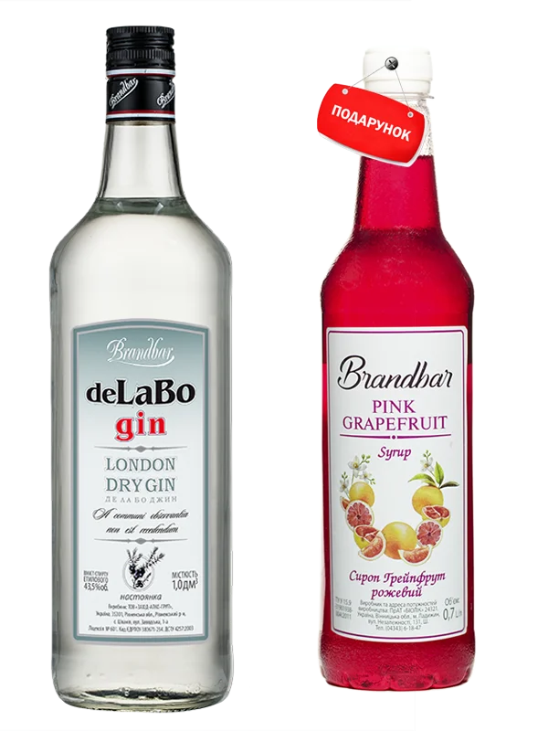 Джин Brandbar De La Bo (Де ла Бо) 1,0 л 43,5% + Сироп Грейпфрут рожевий 0,7л